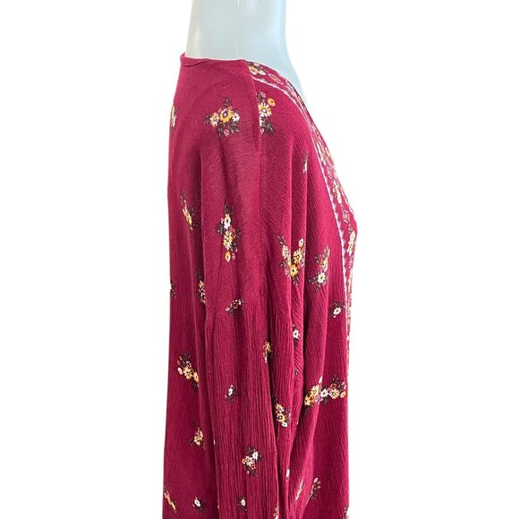 Lee Womens Floral Print Blouse Medium 100%‎ Rayon Burgundy V-Neck Long Sleeve - Picture 9 of 11